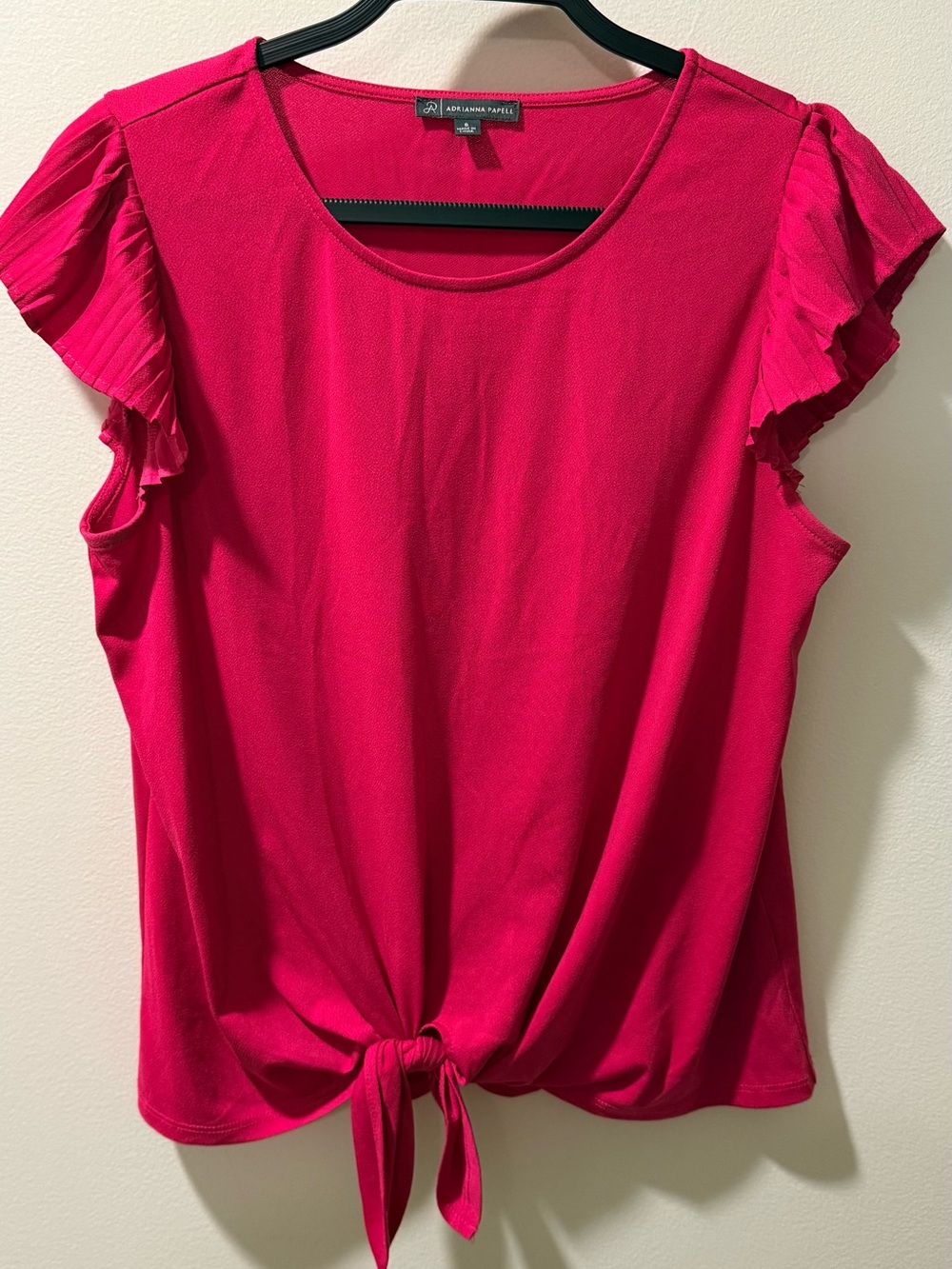 Adrianna Papell Hot Pink Tie-Front Ruffle Sleeve Tank Top